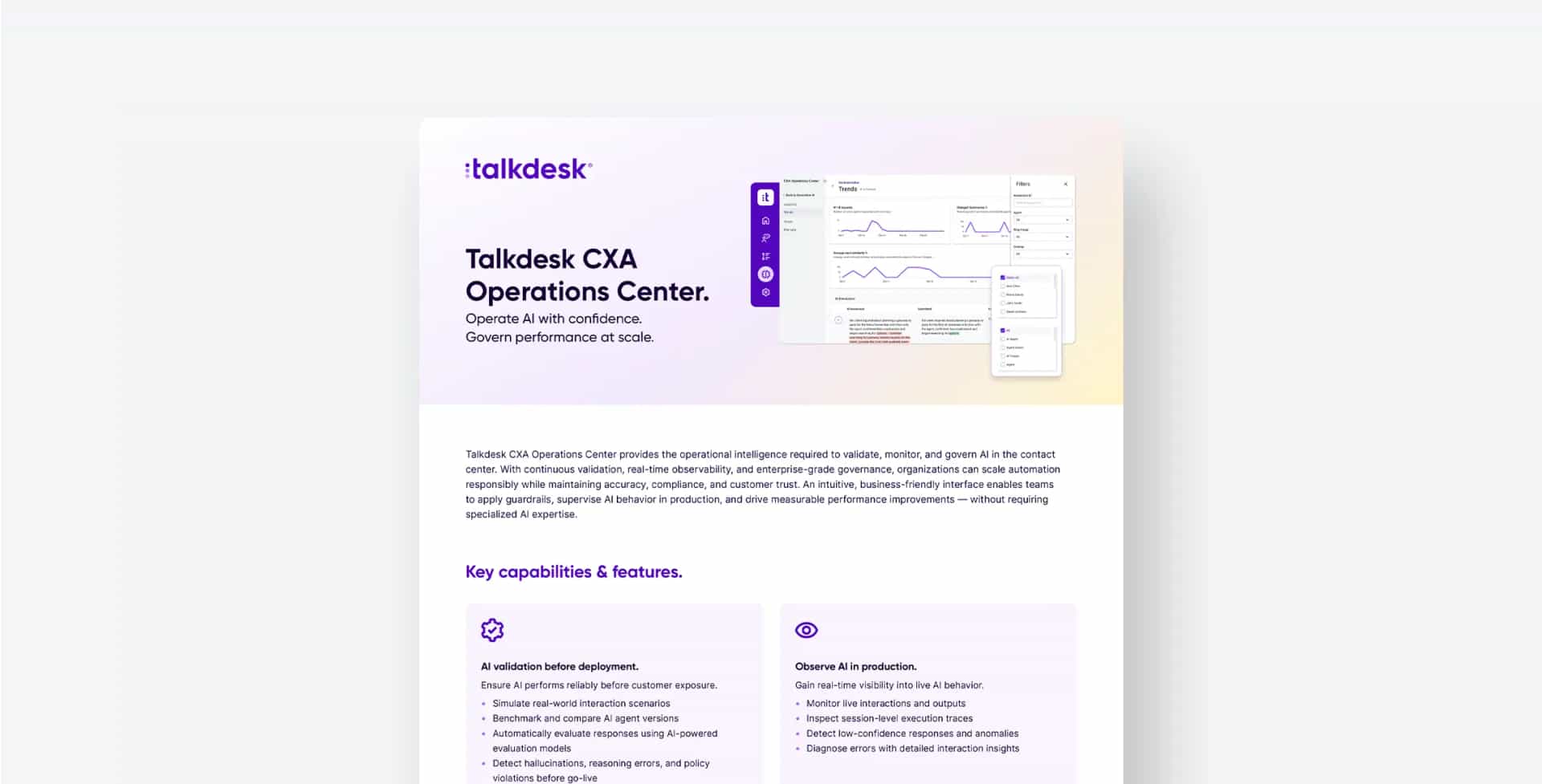 Centro operativo per CXA di Talkdesk
